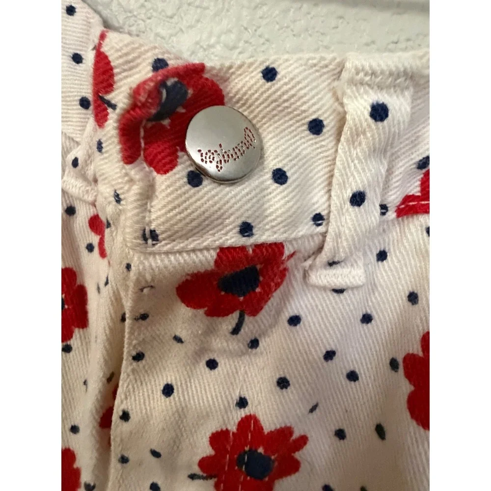 Wrangler Vintage High Waisted Floral Polka Dot Denim Shorts White Red 11/12 Slim